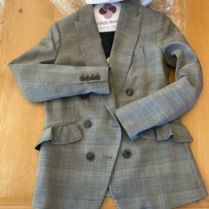 J. Crew 00P glen plaid double breasted jacket.  Just dry cleaned.  Blk/wht/blue.